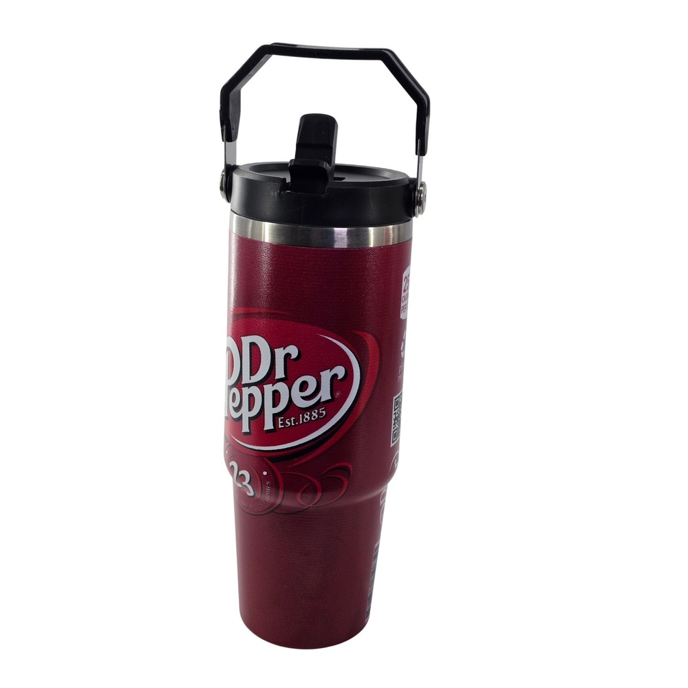 Dr Pepper 30 oz Insulated Stainless Steel Tumbler Travel Mug Maroon with Handle